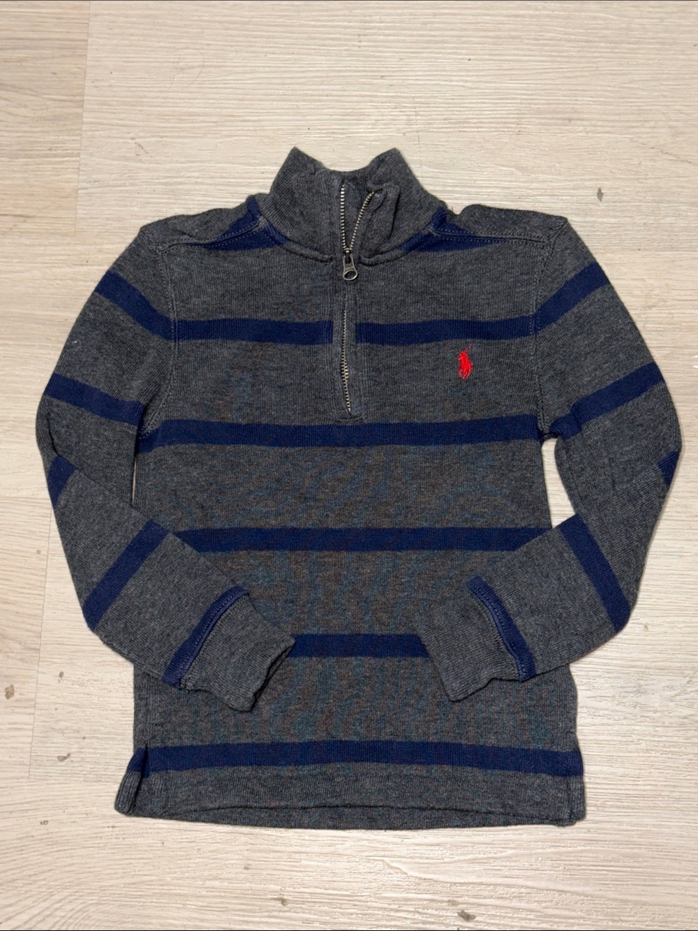Polo by Ralph Lauren Gray & Navy Striped Half-Zip Sweater boys Sz 4T